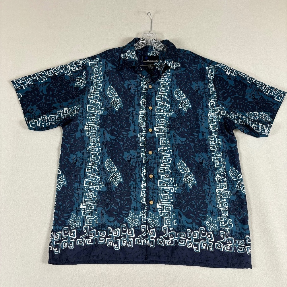 Extreme Gear Island Tropics Short Sleeve Hawaiian Blue & White Shirt size L